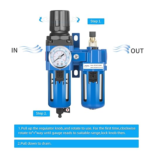 NANPU 1/2" NPT Compressed Air Filter Regulator Lubricator Combo, Water/Oil Trap Separator - Gauge(0-150 psi), Poly Bowl, Manual Drain, Bracket - AC4010-04M