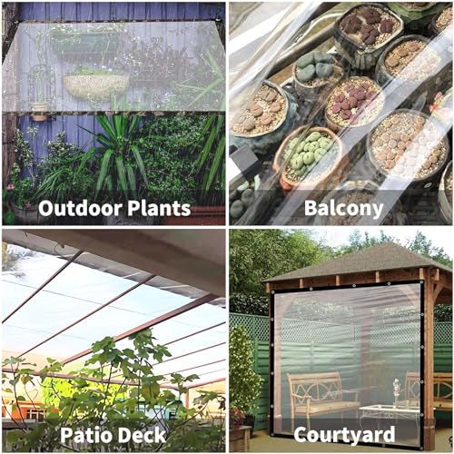 Waterproof Cover Clear Tarps 4x4 FT, Clear Tarp for Deck Porch Patio Canopy Outdoor Camping Ground Garden Furniture Cars Covers, PVC Heavy Duty Tarpaulin, with 10 Marbles Bundle and 1 Rolls Ropes - size: 4x4 FT