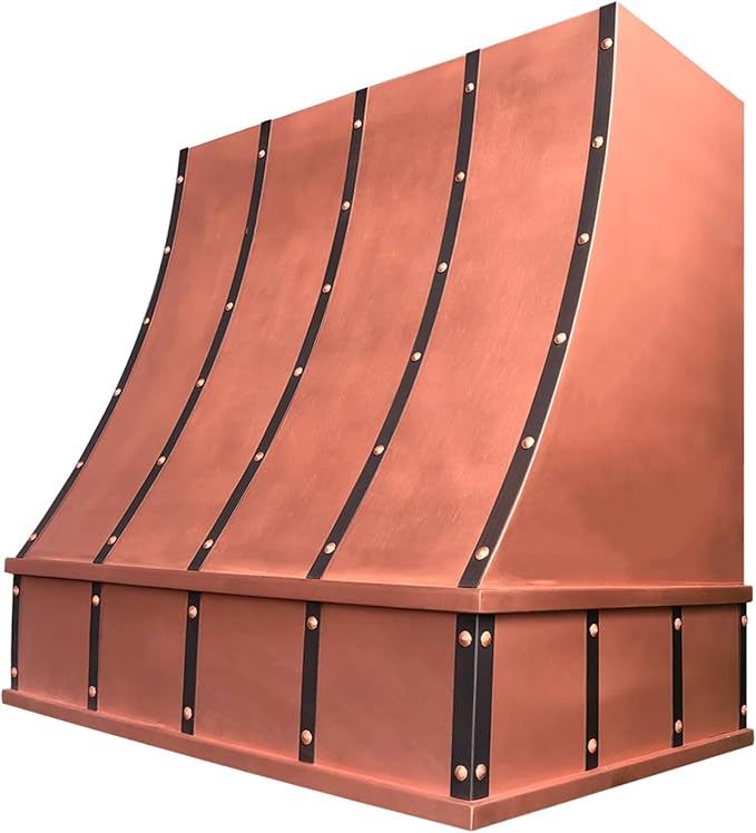 CT Copper Tailor Sloped Copper Vent Hood Island Mount,60'' W,42''H,1260 CFM Exhaust Fan,Stainless Steel Vent,LED Light,Dishwasher-Safe Baffle Filters,VH8TR1