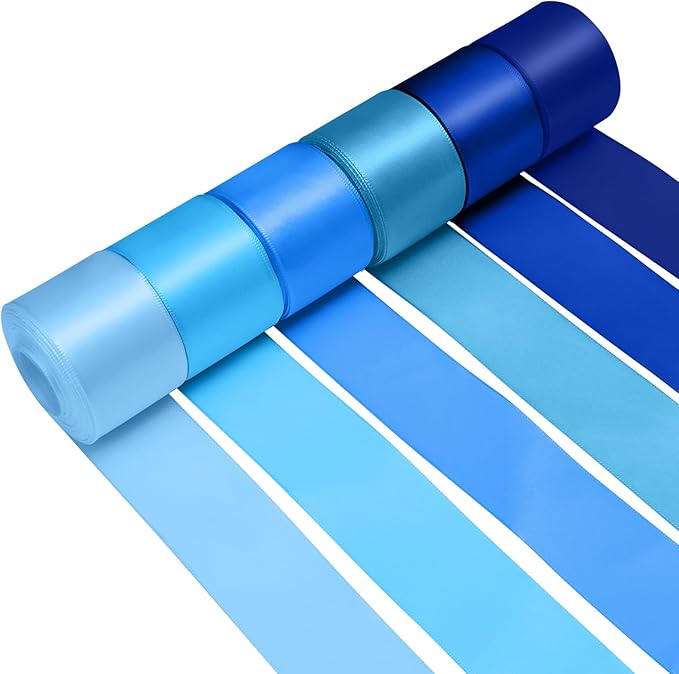 1-1/2 Inch Blue Satin Ribbons for Crafts, 6 Rolls Single-Faced Blue Assorted Ribbons for Gift Wrapping Flower Bouquet Wedding Invitations Bridal Shower Hair Bows Garland Party Decor