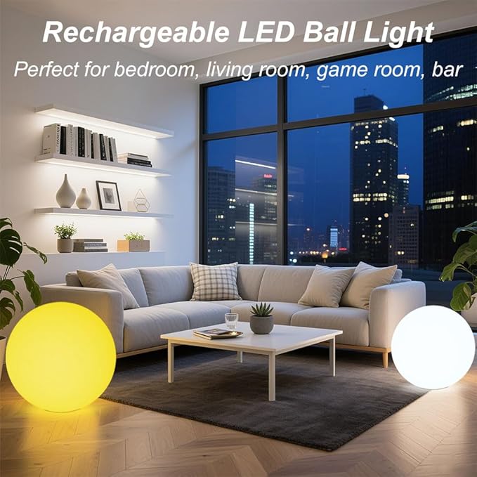 Large LED Glowing Ball Light, 20-in Outdoor LED Garden Orb Lights, Rechargeable Globe Lights RGB Color Changing Globe Floor Lamp Mood Lamp w/Remote, Waterproof Light Up Ball Light for Patio Lawn Decor
