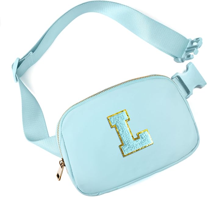 Gitus Gifts for 8 9 10 11 12 Year Old Girls Belt Bag Fanny Pack Crossbody Bags with Initial Letter Patch Cute Stuff Birthday Gifts for Teen Girls Women Personalized Trend Stuff (Icing Blue-L)