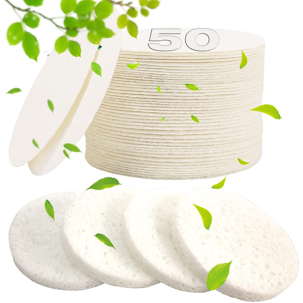 METUUTER 50 PCS Compressed Facial Sponges for Estheticians- 100% Natural Cellulose Face Sponge Professional Cosmetic Spa Sponges for Face Cleansing, Massage, Pore Exfoliating, Mask, Makeup Removal