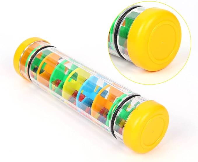 Rainmaker 8 inch Mini Rain Stick for Babies Rattle Tube Rain Stick Shaker Music Sensory Auditory Instrument Toy for Baby Child Girl (8 inch Yellow)