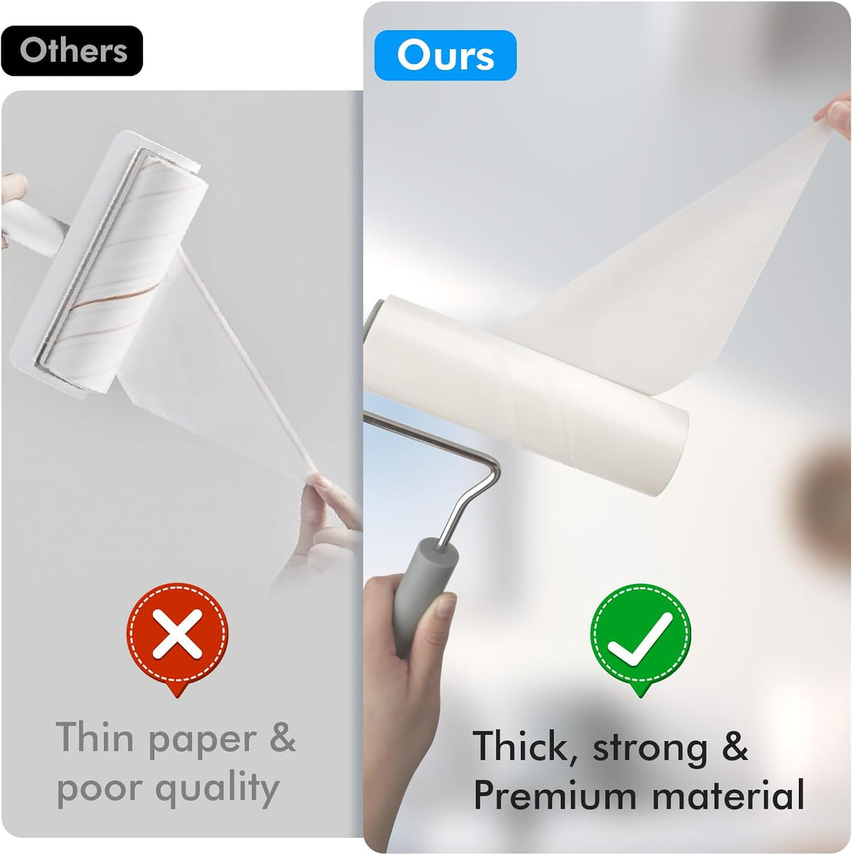 Extra Sticky Large Surface Lint Roller, 6.3'' Giant Lint Roller for Pet Hair, Lint Remover Roller for Cat Hair, Clothes, Furniture (1 Handle + 90 Sheets)