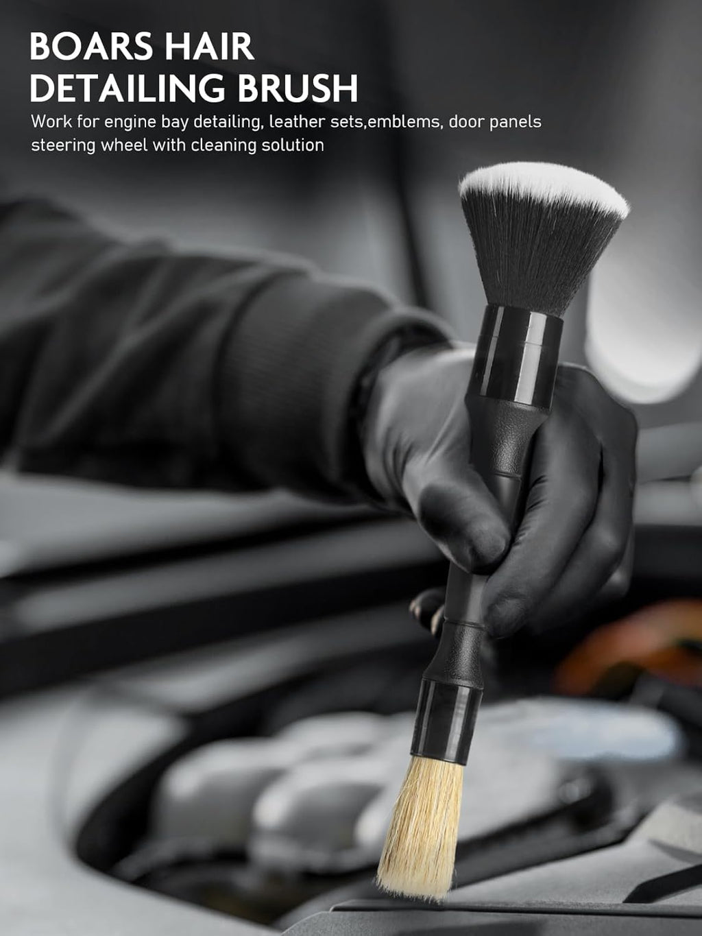 Fantasticlean 9PCS Car Interior Detailing Set, Microfiber Cloth & Applicator, Double-Head Detailing Brushes, Natural Bristles, Scratch-Free, Ultra-Soft for Seats Leather Care or Cleaning