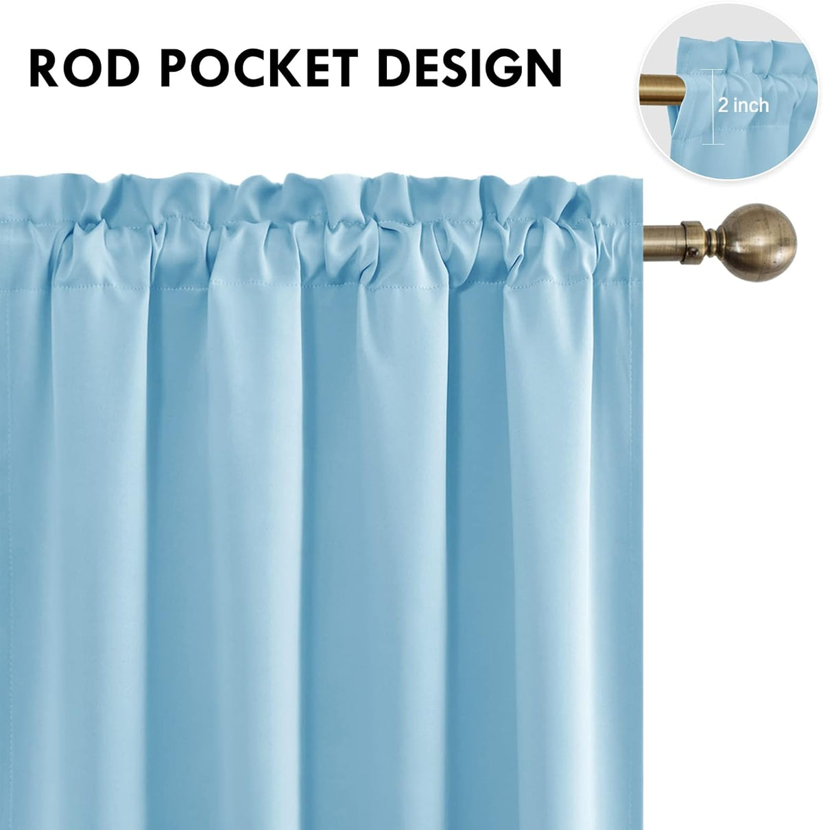DWCN Light Blue Room Darkening Blackout Curtains - Thermal Insulated Privacy Energy Saving Window Curtain Drapes 52 x 54 inch Length, Set of 2 Bedroom Living Room Curtains