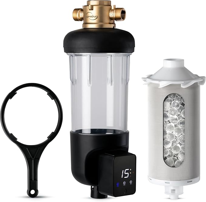 iSpring WSP50SL-ARJ Reusable Whole House Spin Down Sediment Water Filter, Includes Siliphos Helps Prevent Scale and Corrosion, Clear Housing, Upgraded Jumbo Size, with Touch-Screen Auto Flushing