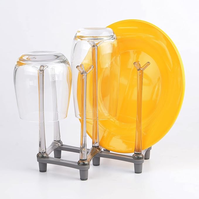 Retractable Cup Drying Rack, Drinking Glass Drainer Stand, Baby Bottle & Sports Bottle Draining Organizer, Countertop Mug Tree, Mugs Tea Cups Storage Rack with Non-Slip Bottom, PP Material, Gray-1 Pcs