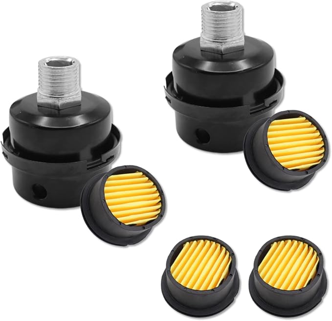 Pack of 2 Air Compressor Silencer with Replacement Elements, 1/2" Thread Air Compressor Intake Filter Silencer, 20mm Metal Air Compressor Filter Noise Muffler Replacement Parts