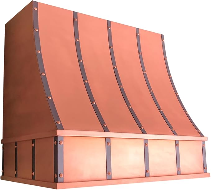 CT Copper Tailor Sloped Copper Vent Hood Island Mount,48'' W,27''H, 1150 CFM Exhaust Fan,Stainless Steel Vent,LED Light,Dishwasher-Safe Baffle Filters,VH8TR1