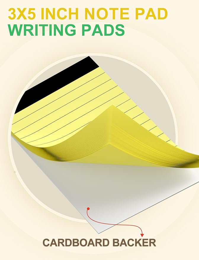 Small Note Pads 3x5 Yellow Pocket Writing Pads 6 Pack Lined Notepads Yellow Small Pads of Paper 3x5 Inch with 30 Sheets per Notepad 80Gsm Paper Pads Mini Note Pads 3x5" Pocket Notepads for Home Office
