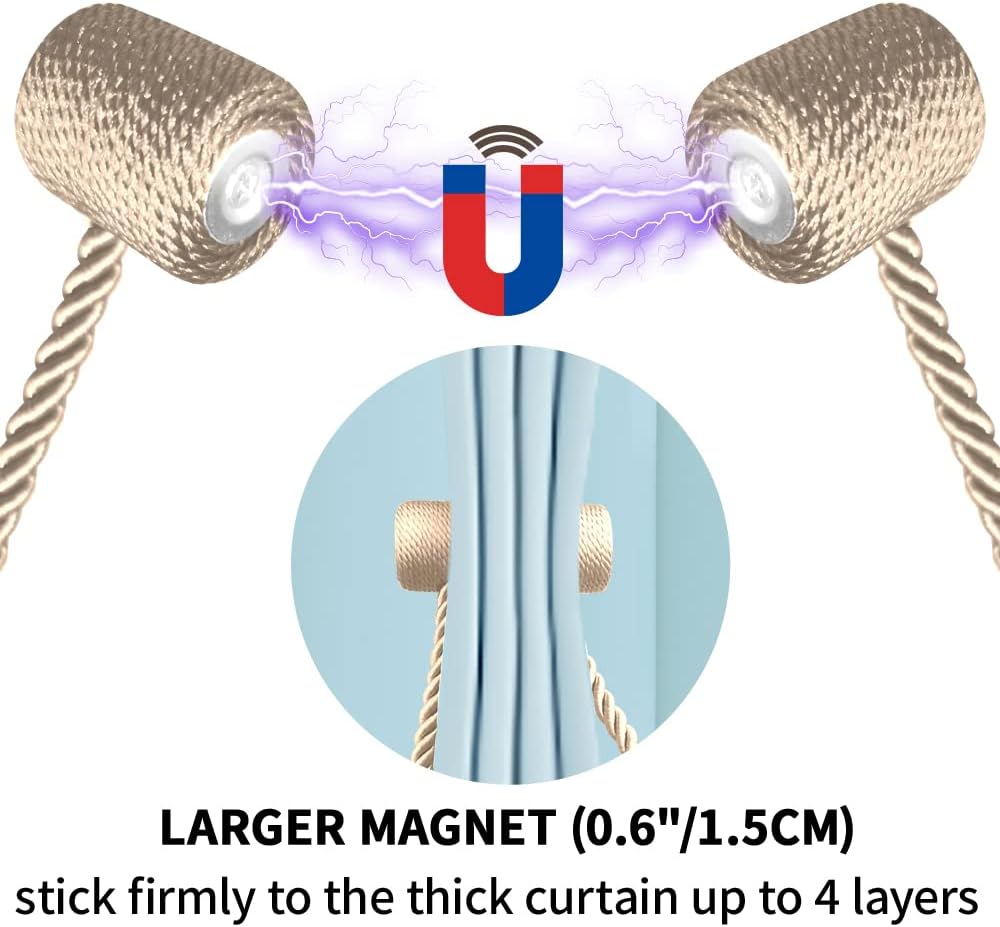 18 Inch Strong Magnetic Curtain Tiebacks, Curtain Holdbacks Modern Upgrade Strong 2021 New Twisted Style Decorative Drapery Rope Tie Backs(2 Pack Beige)