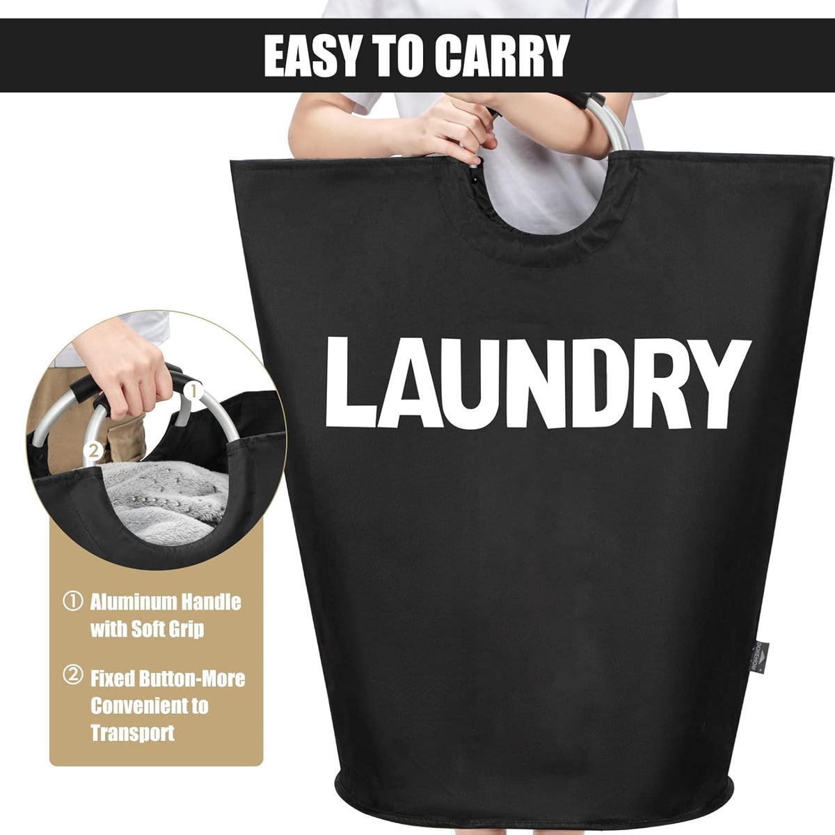 DOKEHOM 160L XX-Large Laundry Basket (7 Colors), Collapsible Laundry Bag, Foldable Laundry Hamper, Folding Washing Bin (Black, XXL)