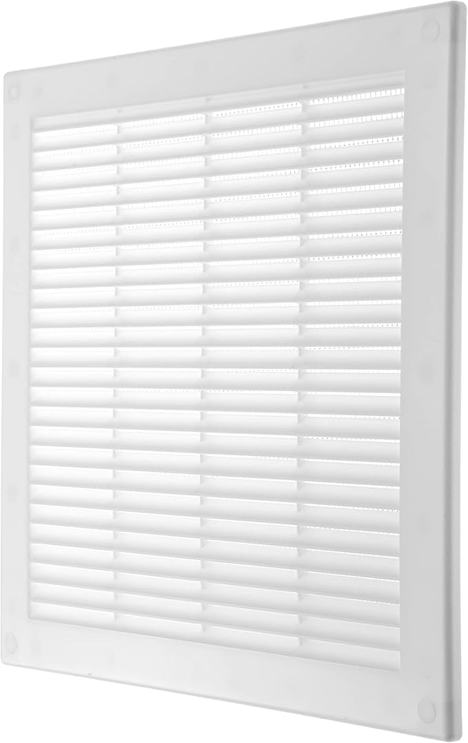 Repa Market 12 x 12 Inch (Outer) White Square Air Vent Cover - Pack of 2 Plastic Fresh Air Intake Vent - AC Cover with Nylon Mesh Screen, Wall, Ceiling HVAC Return Air Register, Modern Soffit Vents