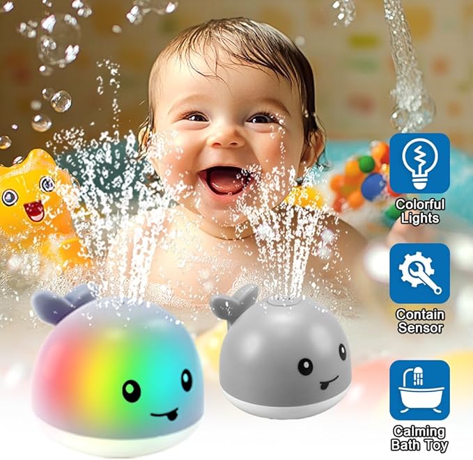 ZHENDUO Baby Bath Toys, Light Up Bath Toys Spray Water Bath Toy, Sprinkler Bathtub Toys for Toddlers Kids Boys Girls, Pool Bathroom Toy for Infant,Christmas Baby Toys