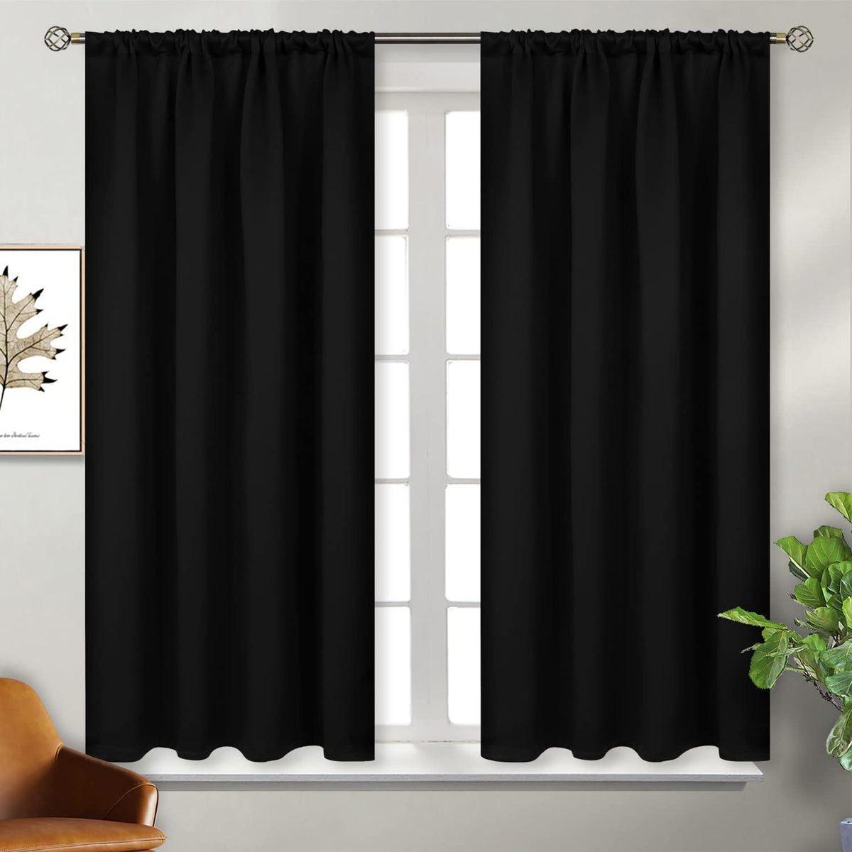 BGment Black Out Curtains 54 Inches Length for Bedroom - Rod Pocket Room Darkening Drapes Thermal Insulated Shading Blinds for Basement Short Window Kitchen, 42 x 54 Inch, 2 Panels