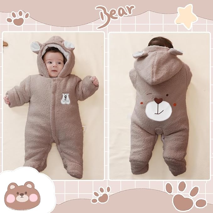 XIFAMNIY Newborn Fleece Footie Jumpsuit Hooded Warm Thicken Winter Outwear Snowsuit for Baby Girls and Boys