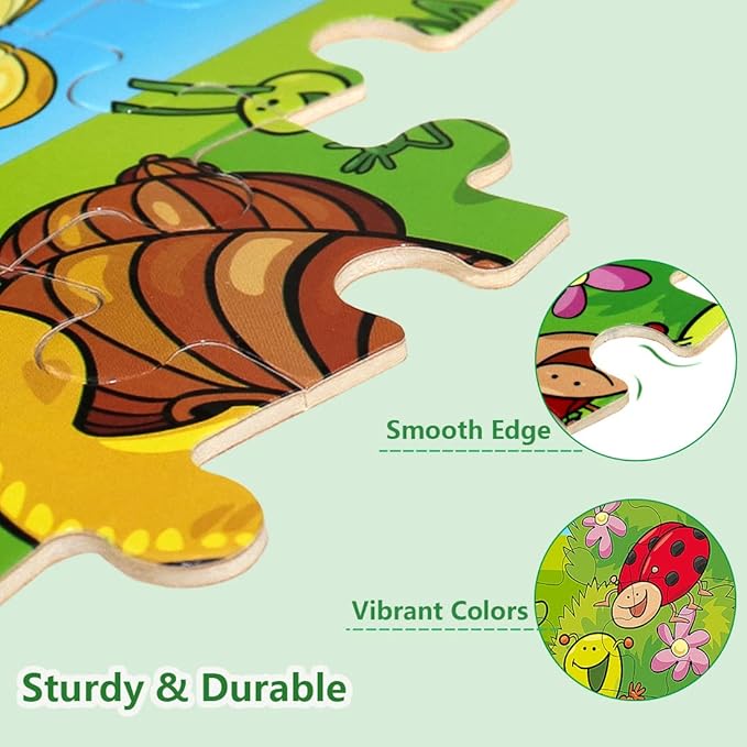 Wooden Puzzles for Kids Ages 3-5, 24 Piece Colorful Learning Toys for Toddler Children - Educational for Boys and Girls (6 Puzzles)
