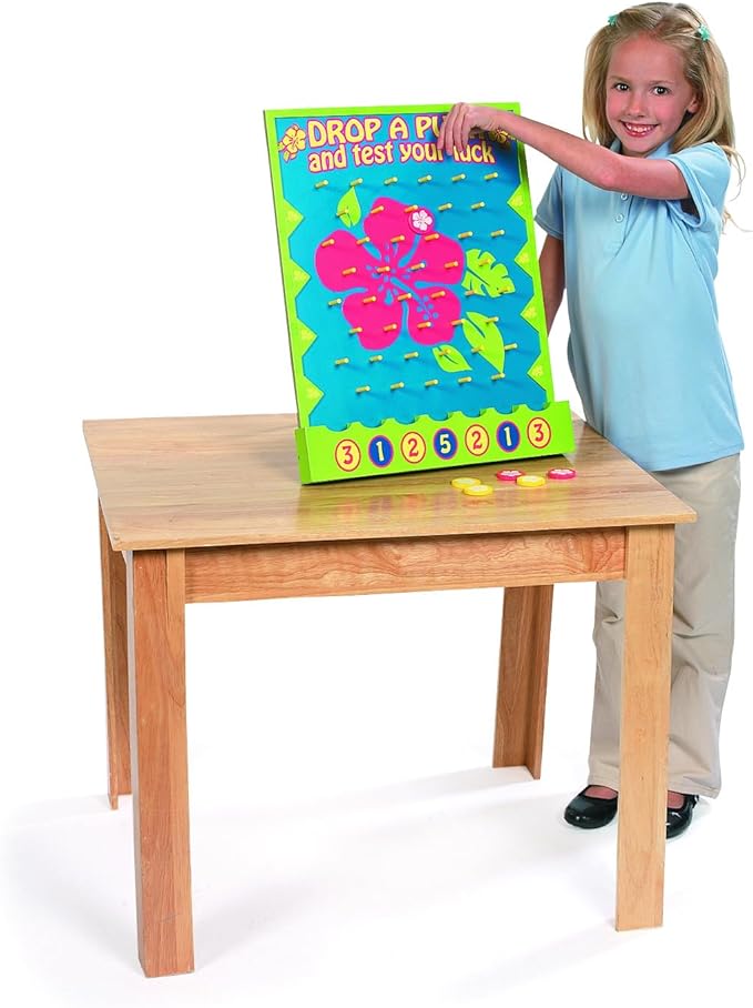 Fun Express 16" x 20" Tropical Luau Multicolor Wood Tabletop Disc Drop Game - 8 Pieces in Set - Great for Vacation Bible School, Birthday Parties and Luaus