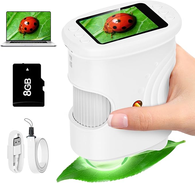 Kids Microscope Handheld - Digital 1000X Zoom Mini Pocket Microscope, HD Photo & Video Recording with 8GB TF Card, Educational Toys for Boys Girls 3 4 5 6 7 8+ Years, STEM Birthday Gifts