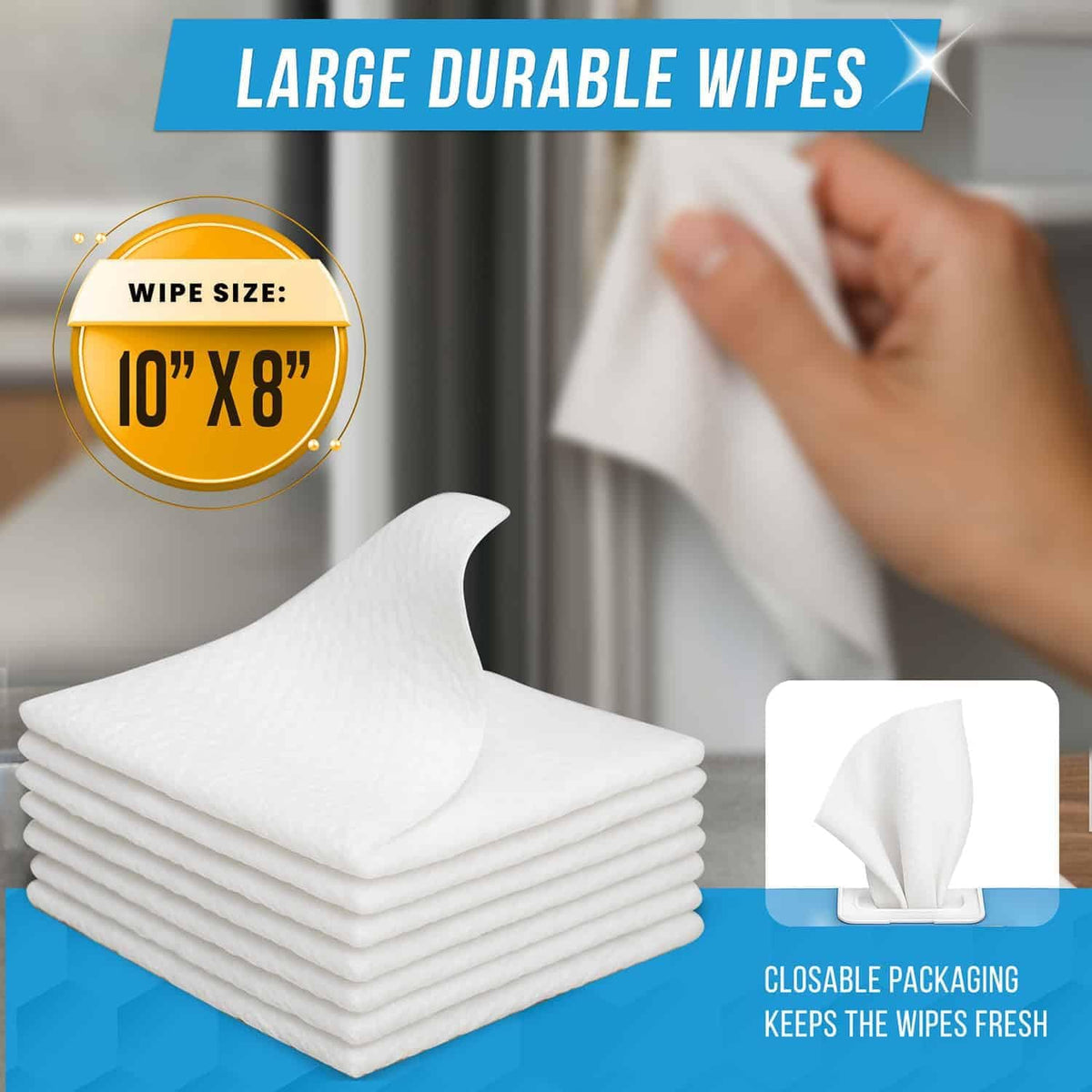 ACTIVE Home Appliance Surface Cleaner Wipes Heavy Duty Wipe for Cleaning Washing Machine, Dryer Stainless Steel Refrigerator, Glass Cooktop, Microwave, Dishwasher, Counter, Tile - 24 Large Wipes