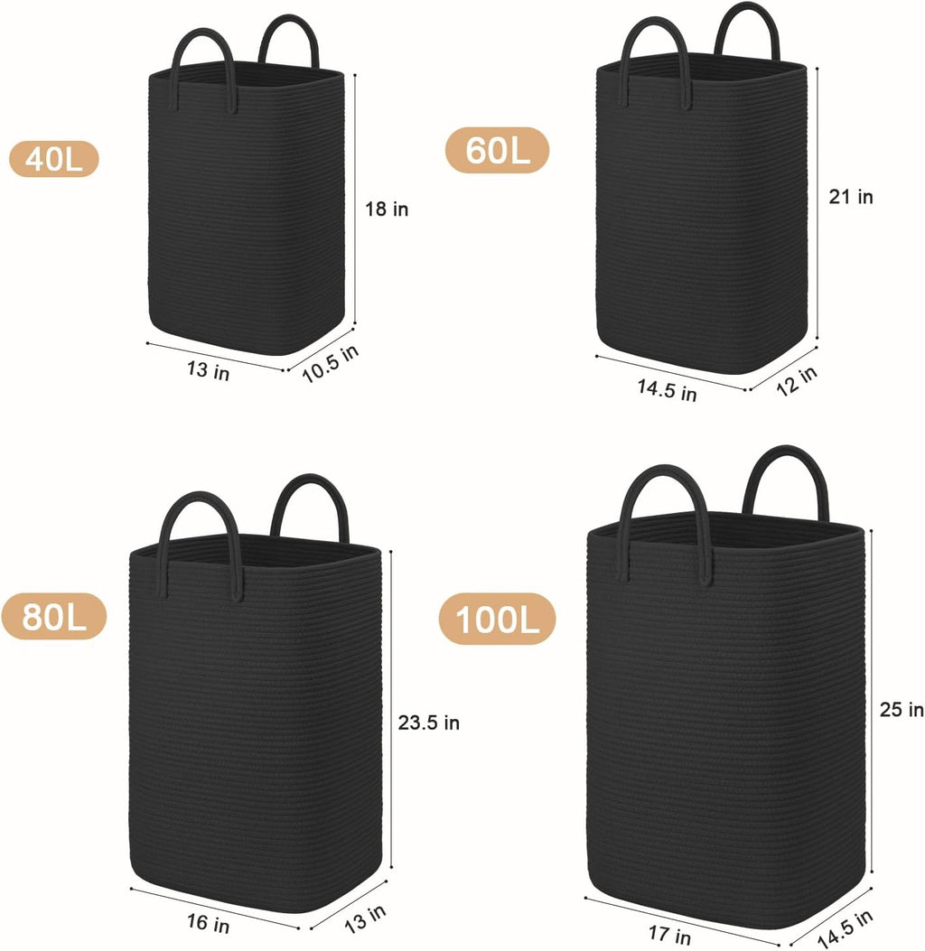 Laundry Basket,Woven Cotton Rope Laundry Hamper,60L Versatile Storage for Dirty Clothes,Baby Toys,and Blankets in Bathroom, Nursery,and Living Room