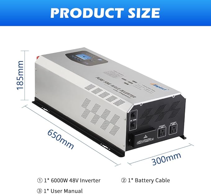 Ampinvt 6000W Peak 18000watts Pure Sine Wave Power Inverter 48V DC to 120/240 VAC Split Phase with Battery AC Charger,Off Grid Low Frequency Solar Inverter