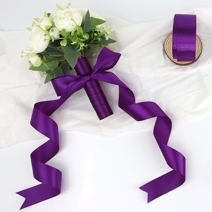 Purple Solid Satin Ribbon 1-1/2 Inch 25 Yards Solid Polyester Fabric Ribbon for Gift Wrapping Wedding Christmas Baby Shower Birthday Party Decoration Handmade Immortal Flower Craft