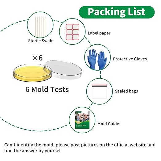 Mold Test Kit for Home - 6 Simple Mold Test kit,Test HVAC System,Surfaces & Indoor Air Quality,DIY Mold Detector at Home,Includes Detailed Mold Identification Guide,air Tester
