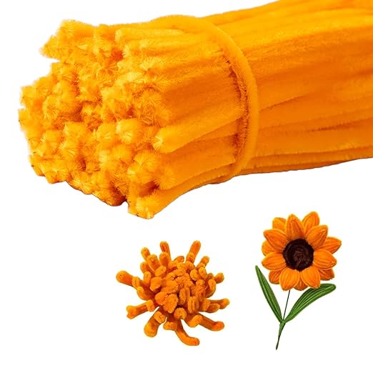 100 Pieces Pipe Cleaners Chenille Stem, Pumpkins Color Pipe Cleaners Set for Pipe Cleaners DIY Arts Crafts Decorations, Chenille Stems Pipe Cleaners (Gold)