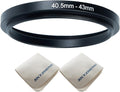 40.5mm Lens to 43mm Camera Lens Adapter 40.5mm to 43mm Step Up Ring Adapter Ring for All Brands of UV ND CPL, with Premium Lens Wiping Cloth 2 Pack (40.5mm-43mm)