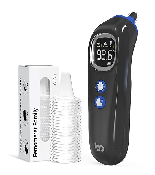 Ear Thermometer with Heated Probe, High Accuracy Thermometer for Kids, Adults and Babies with 32 Memory Recall, Mute and Night Light, Includes 21 Disposable Probe Covers, Storage Box