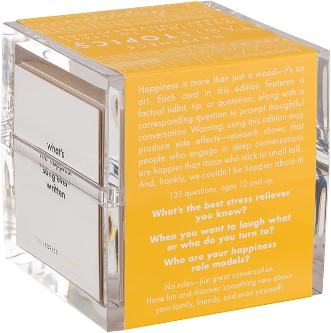 TableTopics Happiness Question Card Game - 135 Conversation Starter Cards with Tips, Ideas, & Quotes to Spark Meaningful Discussions with Adults at Dinner Parties, Girls’ Nights, and More