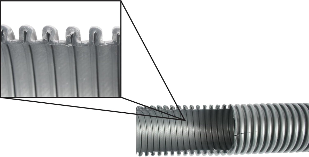 Cen-Tec Systems 20 Ft. Premium Shop Vacuum Extension Hose with 2 tank adapters and 1.25" curved end, Silver
