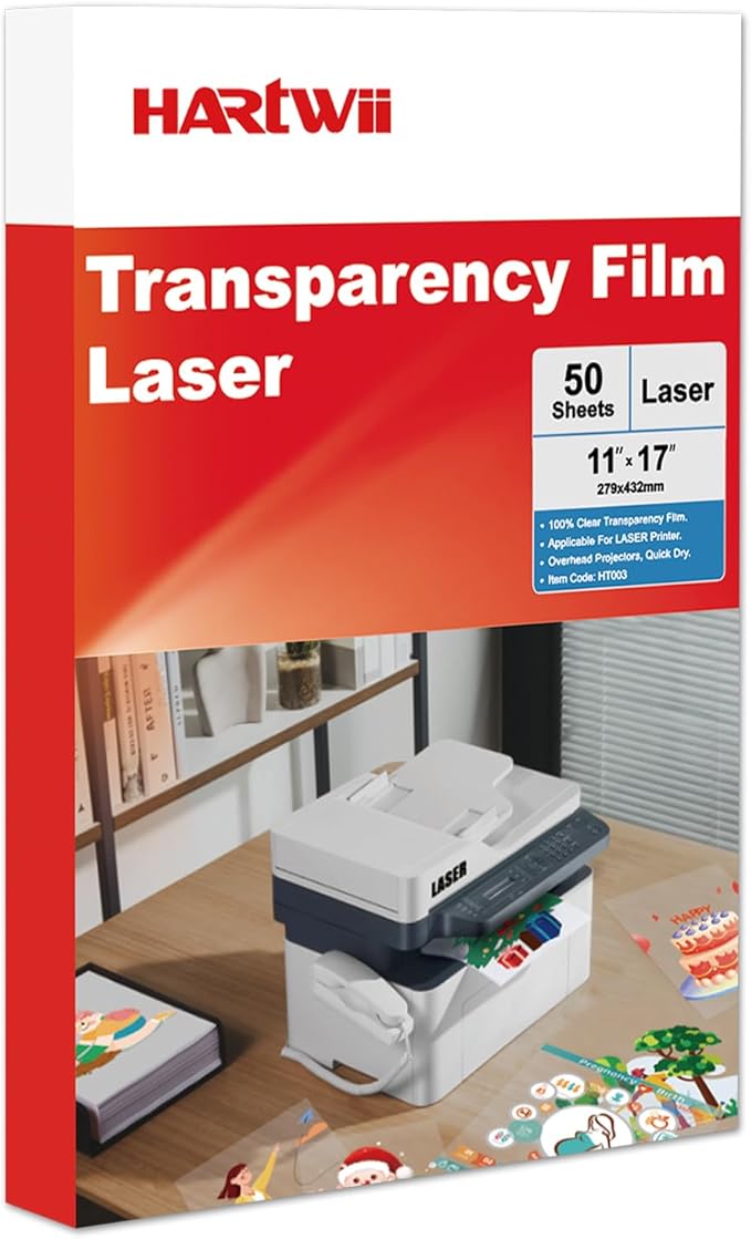 Laser Transparency Film 50 Sheets 11 x 17 Inche Clear Overhead Projector Film Clear Transparency Paper for Laser Printer