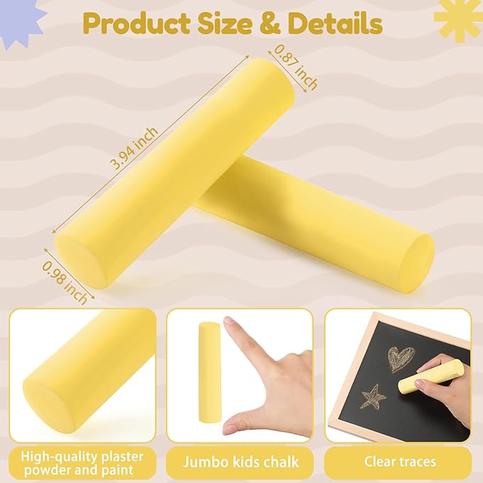 Fulmoon 40 Pcs Jumbo Sidewalk Chalk for Kids Outdoor Art Non Toxic Large Washable Street Chalk for Adults Drawing Painting Classroom(Yellow,Round Style)
