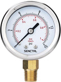 SENCTRL 0-15 Psi Low Pressure Gauge, 2" Dial Size, 1/4 Npt Lower Mount, Waterproof, Stainless Steel Case, for Water Air ATV Tire Gas Pressure Test