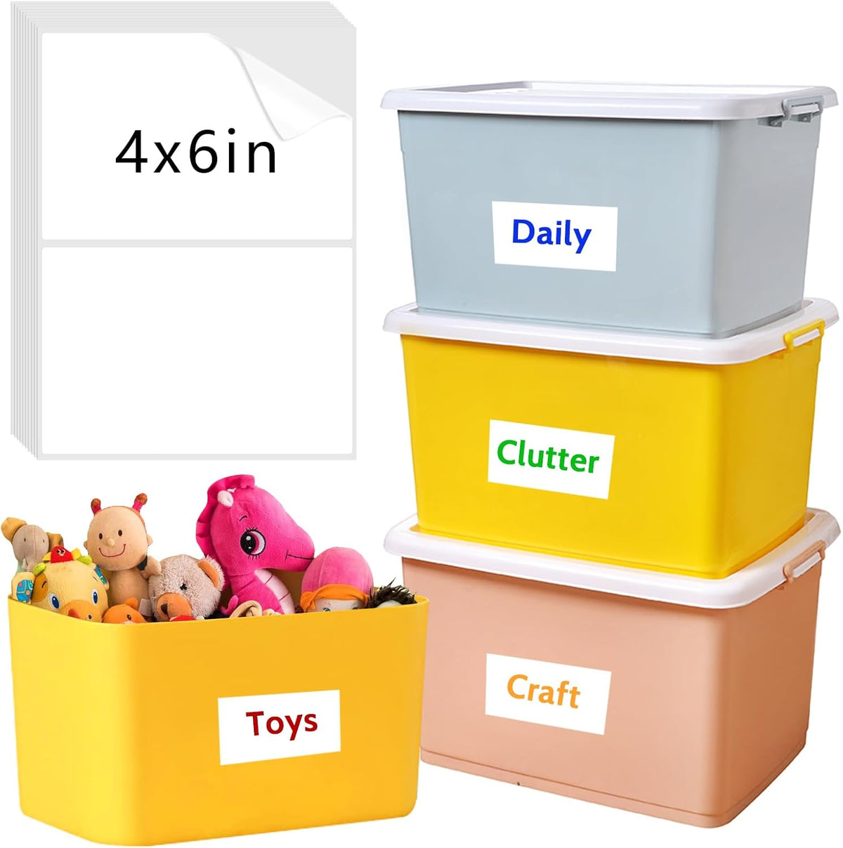 150 Pcs Labels for Storage Bins, 6 X 4 Inch Removable Labels for Storage Bins, Tear Resistant No Residue Storage Bin Labels, Matte White Blank Box Labels for School, Home, Business