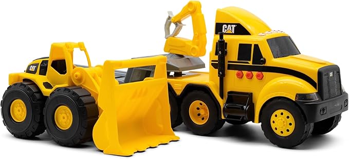 CAT Construction Toys, CAT Construction Heavy Mover, Semi Truck and Trailer with Mini Crew Wheel Loader, Lights and Sounds, Ages 3 and up