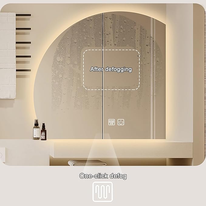 Bathroom Wall Mounted Mirror, LED Illuminated Vanity Mirror with Demister Pad, Mirror for Wall Decor Mirror with Anti-Fog, Dimmable Light Function, Touch Switch (Color : Left Cut, Size : 31.5