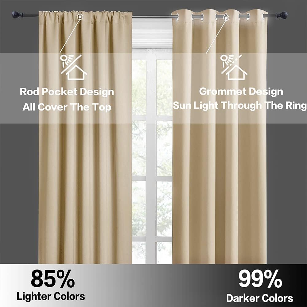 RYB HOME Room Darkening Curtains Small Window Treatment Blackout Draperies Decorate Window for Bedroom Living Room Home Office Loft, W 42 x L 54, Biscotti Beige, 2 Pcs