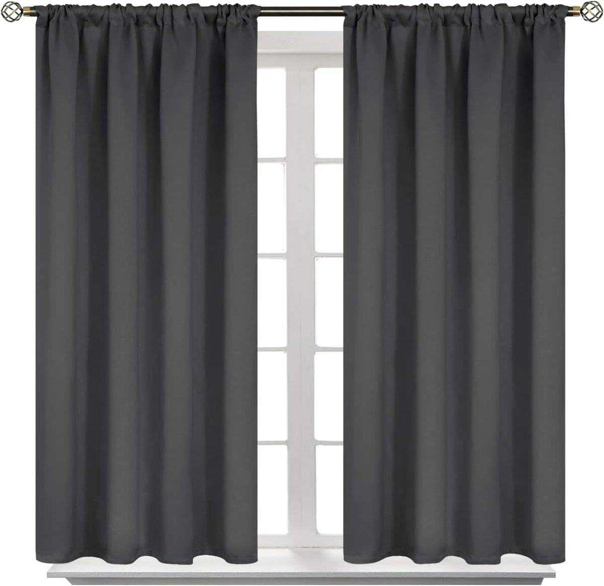 BGment Short Blackout Curtains 48 Inches Length - Rod Pocket Thermal Insulated Room Darkening Window Drapes for Kitchen Bedroom Bathroom, Dark Grey, 2 Panels, 42 x 48 Inch