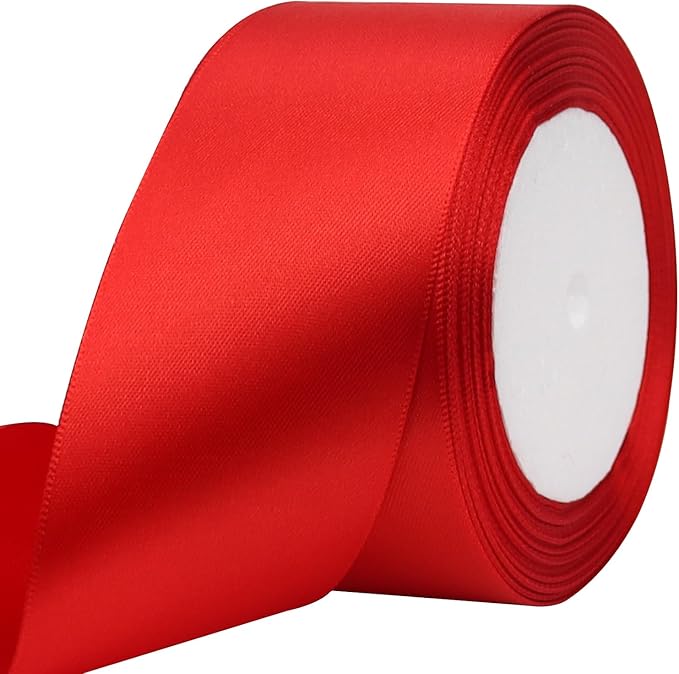 Red Solid Satin Ribbon 2 Inch 25 Yards Solid Polyester Fabric Ribbon for Gift Wrapping Wedding Christmas Baby Shower Birthday Party Decoration Handmade Immortal Flower Craft