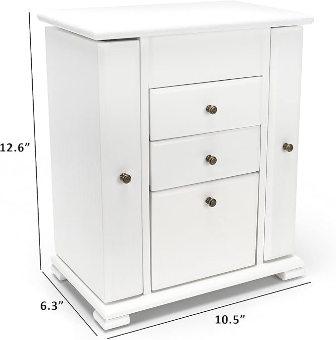 Jewelry Box for Women, Rustic Wooden Jewelry Boxes & Organizers with Mirror, 4 Layer Jewelry Organizer Box Display for Rings Earrings Necklaces Bracelets (Weathered White)