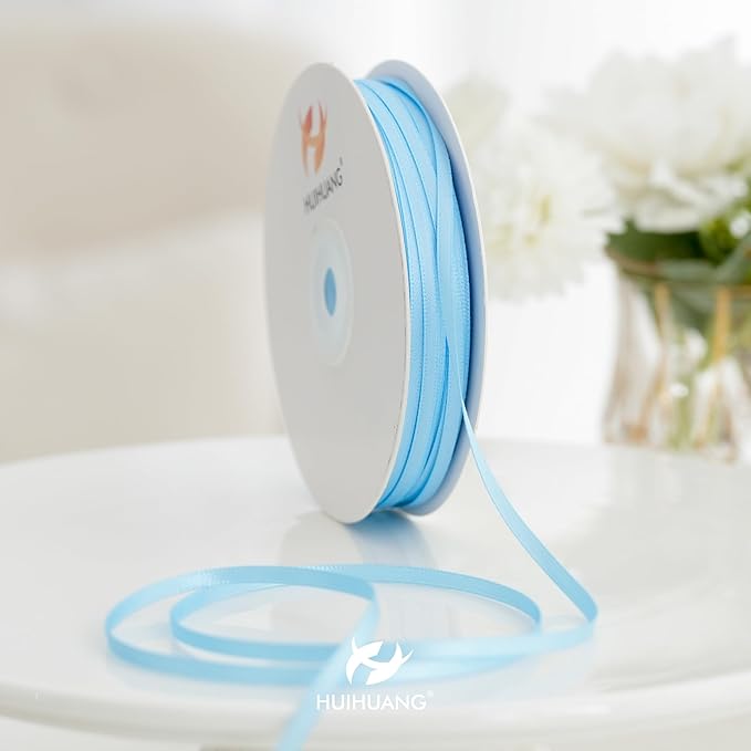 HUIHUANG Solid Color Satin Ribbon 1/8 inch x 100 Yards Roll Ribbon Thin Satin Baby Light Blue 1/8 Crafts Ribbon for Crafts Gift Wrapping DIY Bows Invitation Card (Blue)