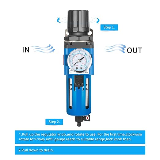 NANPU 3/8" NPT Compressed Air Filter Regulator Combo Piggyback, 5 Micron Brass Element, Poly Bowl, Manual Drain, Metal Bracket, 0-150 psi Gauge - AW3000-03M