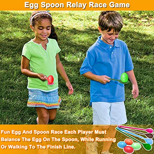 19 Pack Easter Outdoor Party Games for Kid Family, School Carnival Game 4 Bunny Potato Sack Race Bag, Egg and Spoon Relay Race, 2 3-Legged Band, 1 Ear Ring Toss Game (4 Score Rings) Easter Eggs Hunt