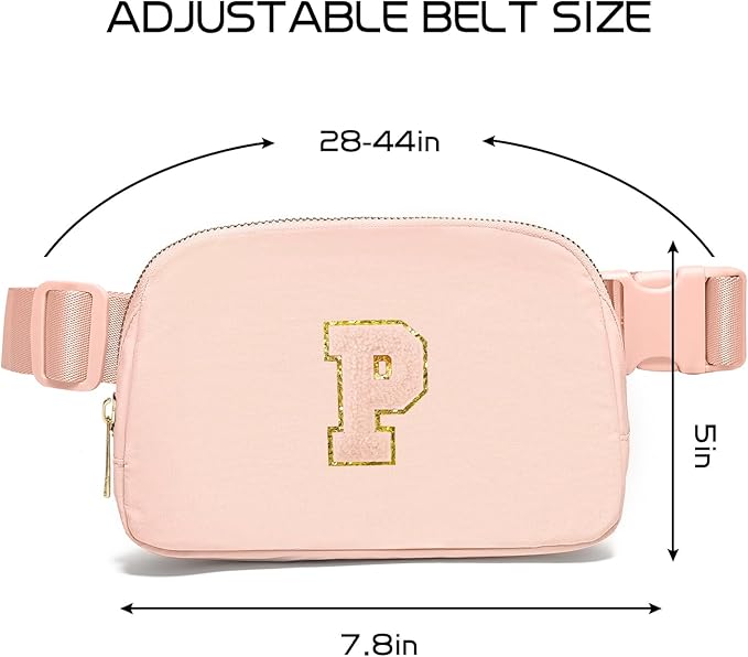 Gitus Gifts for 8 9 10 11 12 Year Old Girls Belt Bag Fanny Pack Crossbody Bags with Initial Letter Patch Cute Stuff Birthday Gifts for Teen Girls Women Personalized Trend Stuff (Coral Pink-P)