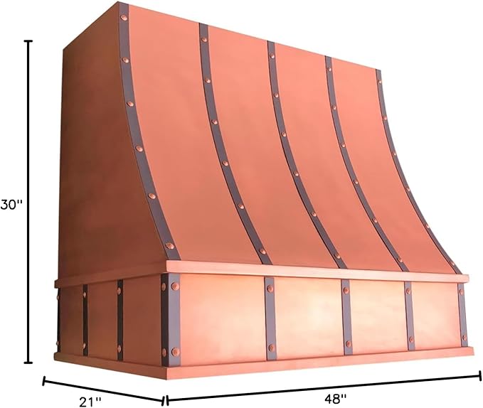 CT Copper Tailor Sloped Copper Vent Hood Wall Mount,48'' W,30''H, 1150 CFM Exhaust Fan,Stainless Steel Vent,LED Light,Dishwasher-Safe Baffle Filters,VH8TR1